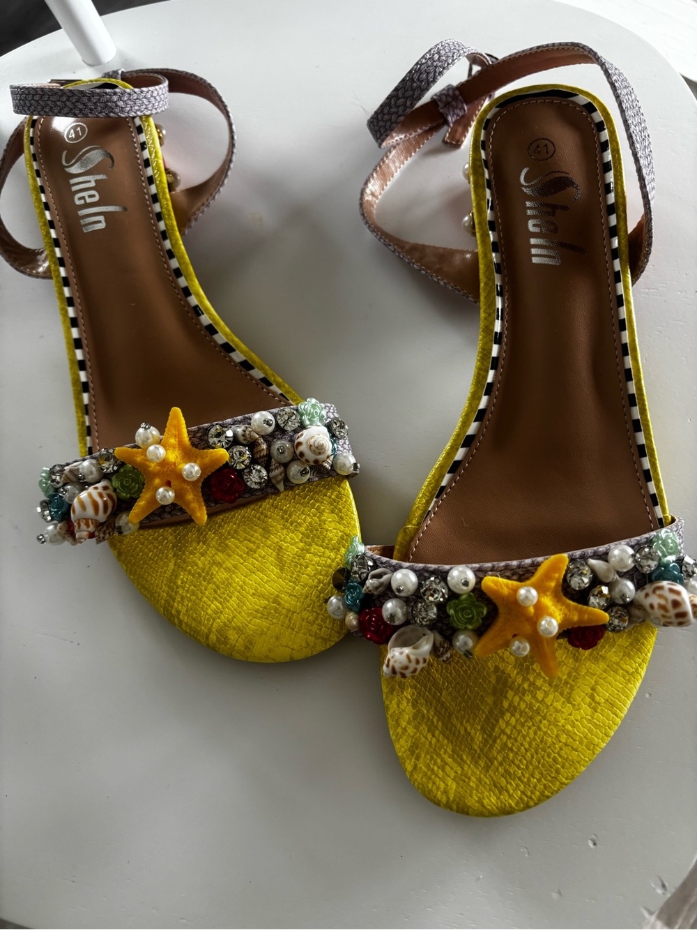 SHEIN Yellow Starfish Embellished Ankle-Strap Sandals